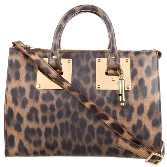 Designer Sophia Hulme Leopard Print Multi Color Leather Med Size Tote Bag - Picture 13 of 15
